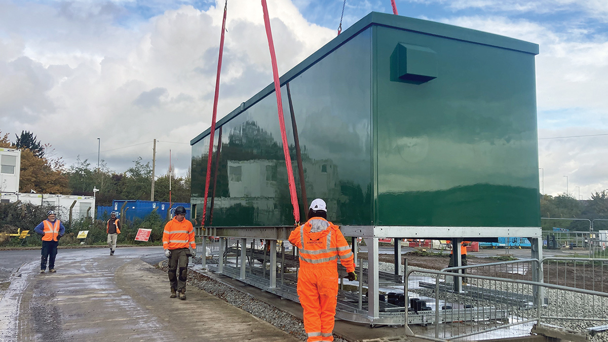 Installation of DfMA low voltage distribution board MCC kiosk - Courtesy of Morgan Sindall Infrastructure