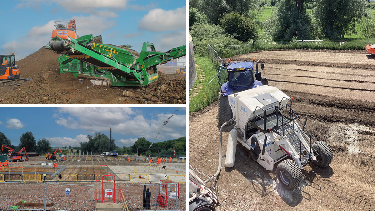 (top left) Groundworks underway, (right) SMR UK ASP area soil stabilisation, and (bottom left) stabilised ASP area with piling and ASP base construction ongoing - Courtesy of MWH Treatment