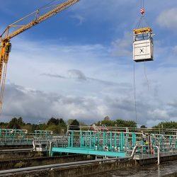 MABR module being lowered into place within a bespoke steelwork frame - Courtesy of OxyMem Ltd