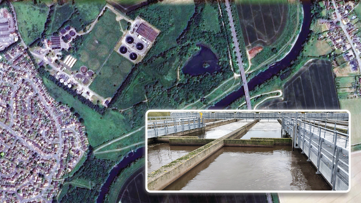 (left) Google Maps image showing Monkmoor STW and (right) the existing anoxic zone - Courtesy of Mott MacDonald Bentley