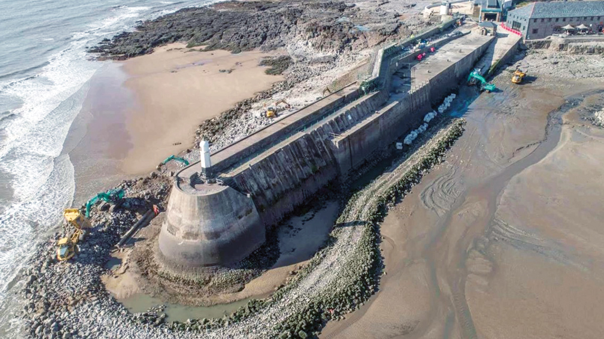 Western breakwater drone image of construction works - Courtesy of Knights Brown