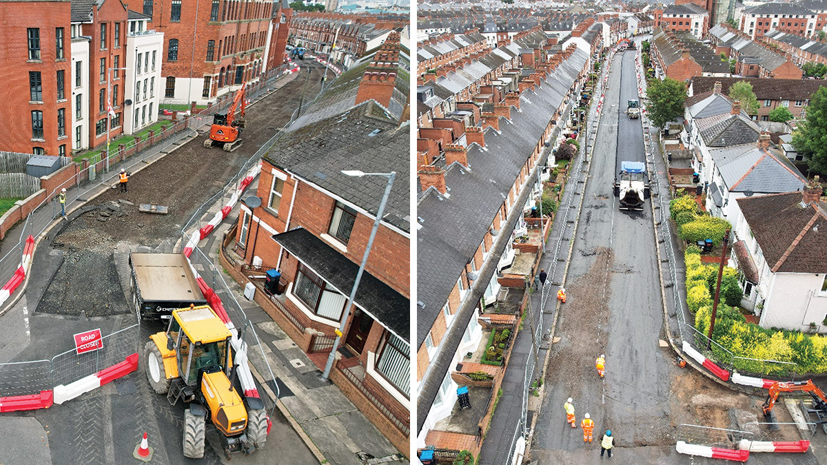 (left) Preparing for reinstatement at Bakers Court and (right) Permanent reinstatement on Ravenhill Avenue - Courtesy of GEDA Construction