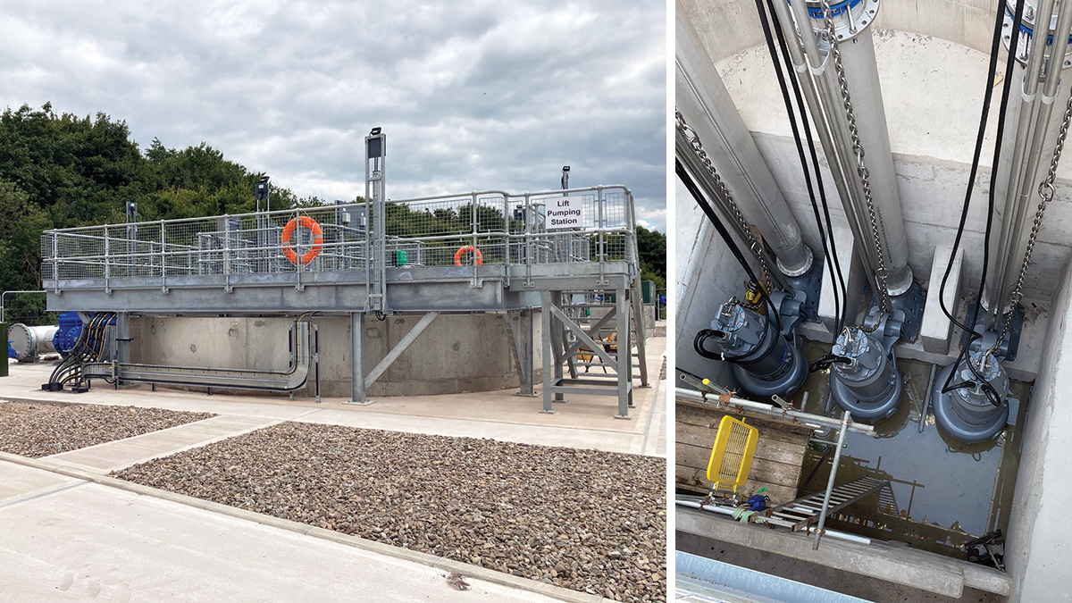 External lift pumping station – Courtesy of Morgan Sindall Infrastructure and (right) Lift pumping station: Installed pumps during construction phase - Courtesy of Arup