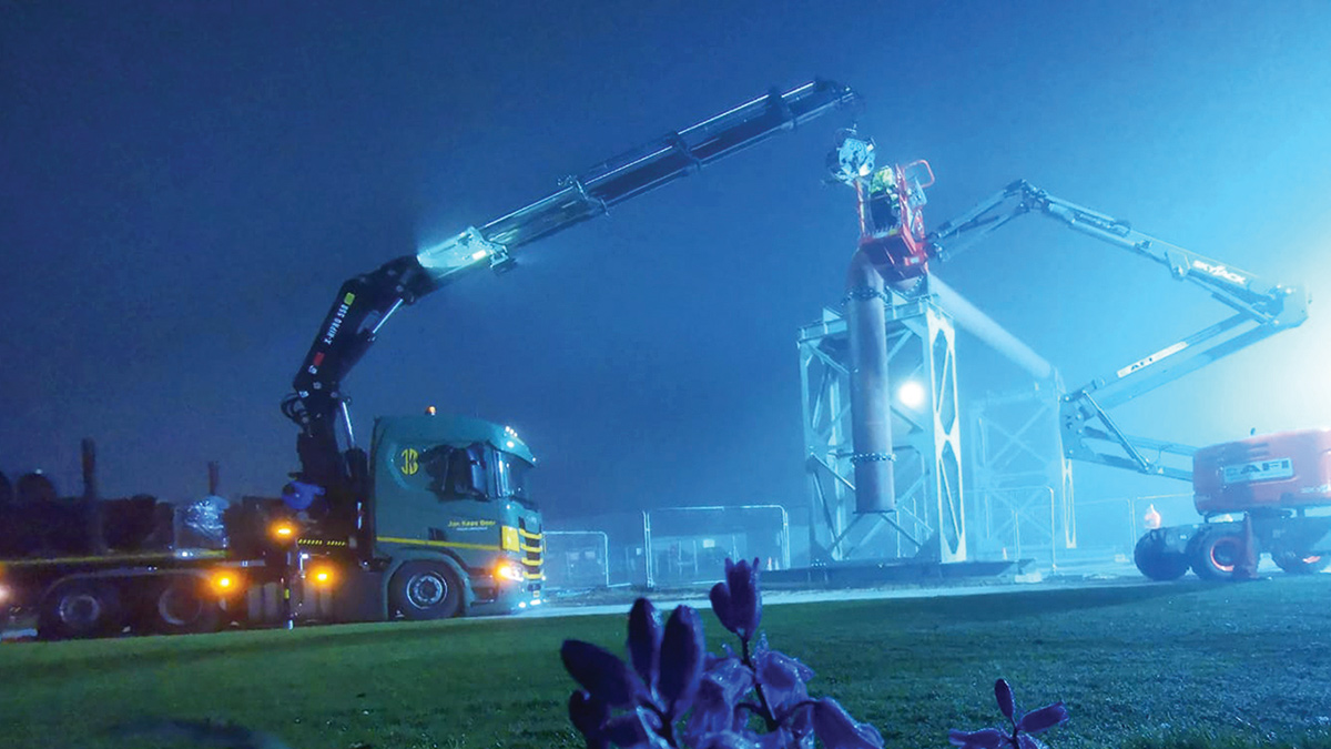 Assembly of overhead pipe bridge - Courtesy of Caledonia Water Alliance