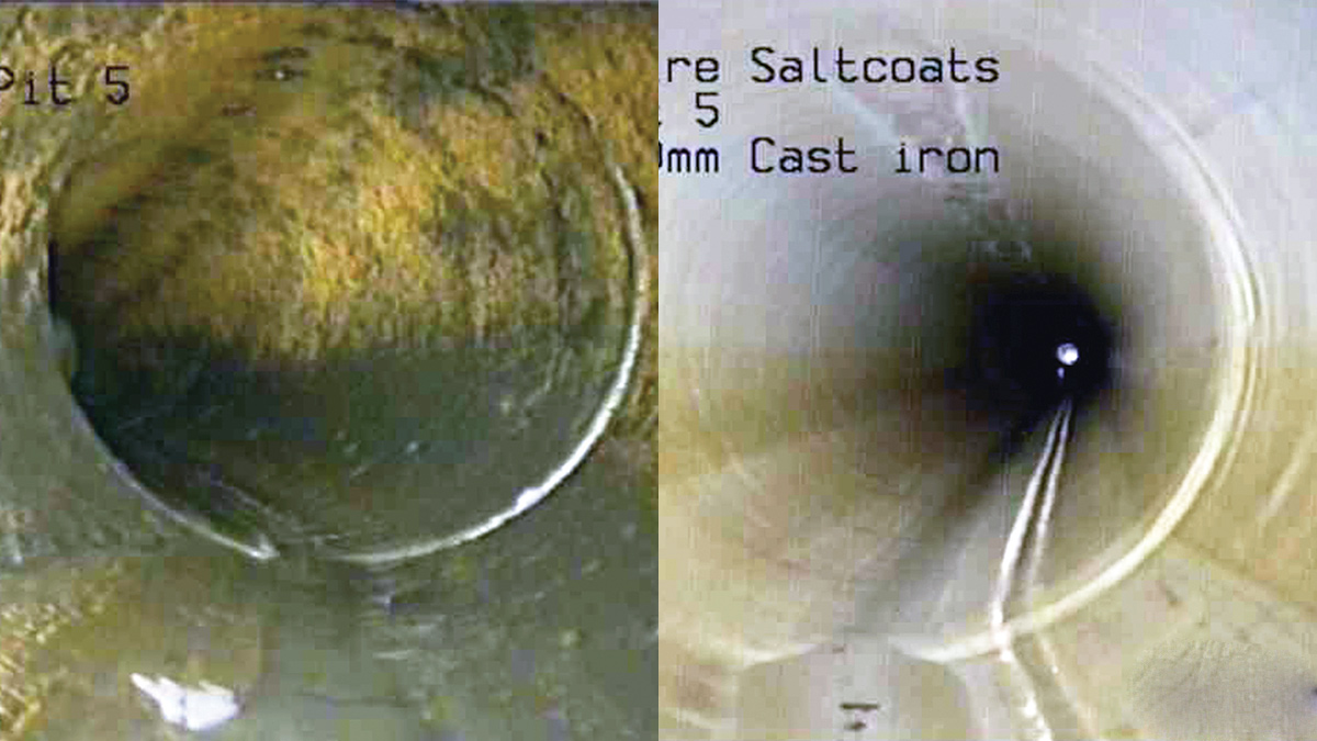 CCTV output pre and post lining - Courtesy of Caledonia Water Alliance