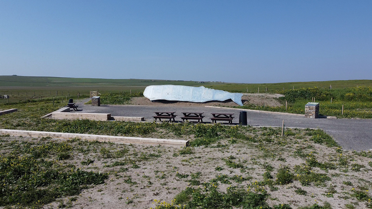 Heddle Construction's sculpture commemorating the sperm whale stranding in 1994. The site nearing completion with the native grassland starting to establish in the sandy soil - Courtesy of Morrison Construction