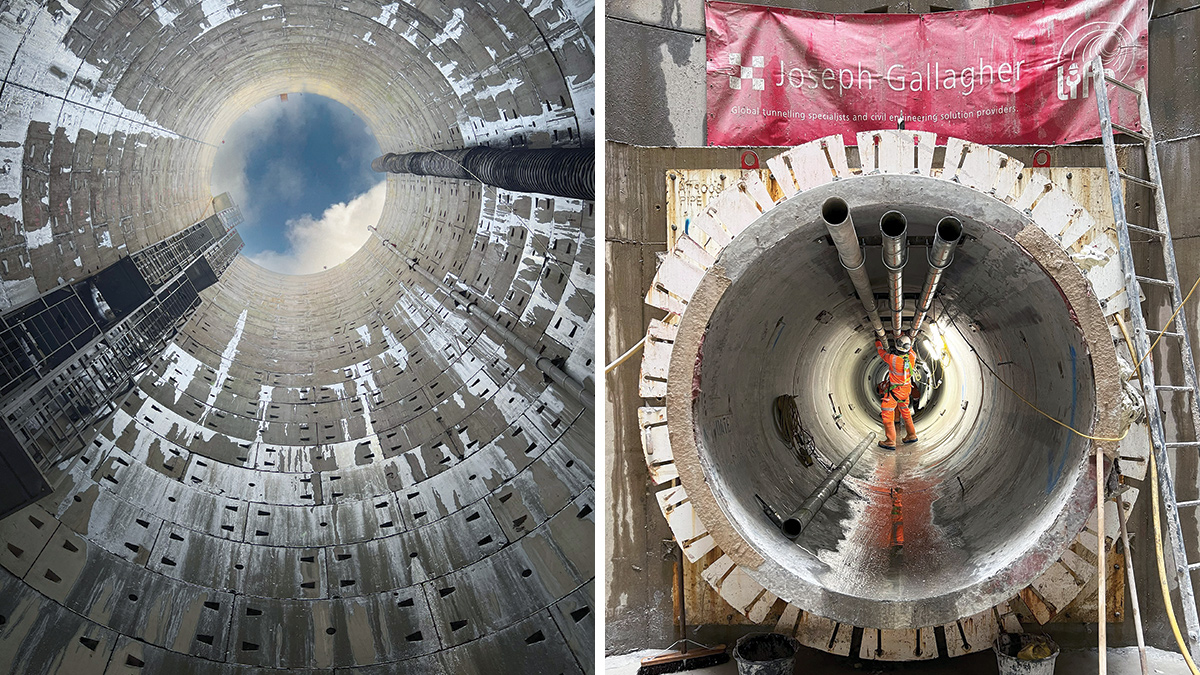 (left) Tunnel shaft construction and (right) tunnel construction - Courtesy of Farrans Construction