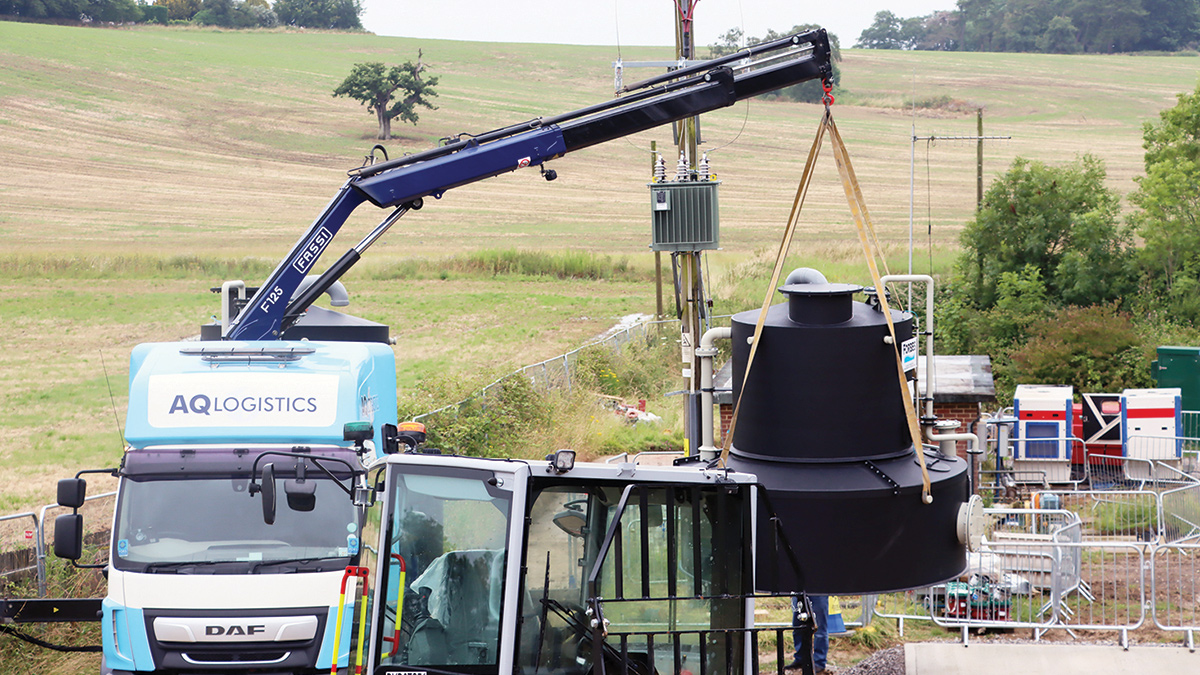 Delivery of a ferrous chloride storage tank to Whaddon WRC - Courtesy of Anglian Water’s @one Alliance