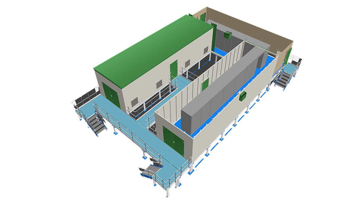 3D model of off-site build main MCC/kiosk & steelwork - Courtesy of RSE Control Systems (GPS)