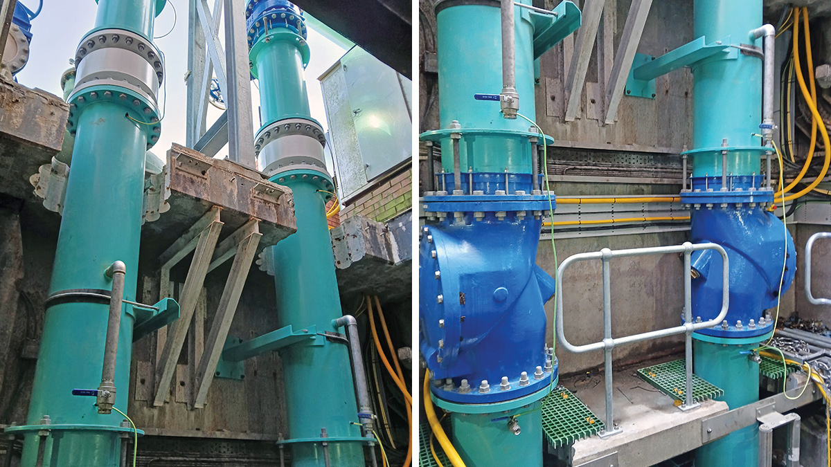 Pipework in the sewage pumping station connecting with the stormwater storage tank - Courtesy of Eric Wright Water