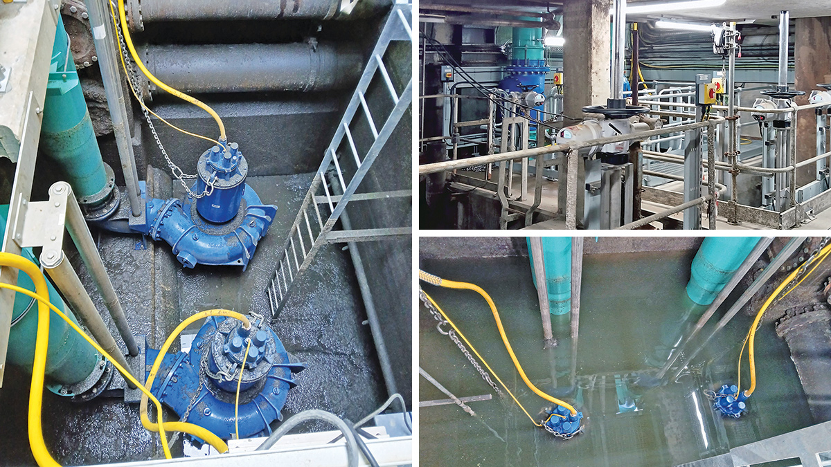 (left & bottom right) New storm pump 4 & 5 and (top right) the existing SPS retrofit - Courtesy of Eric Wright Water