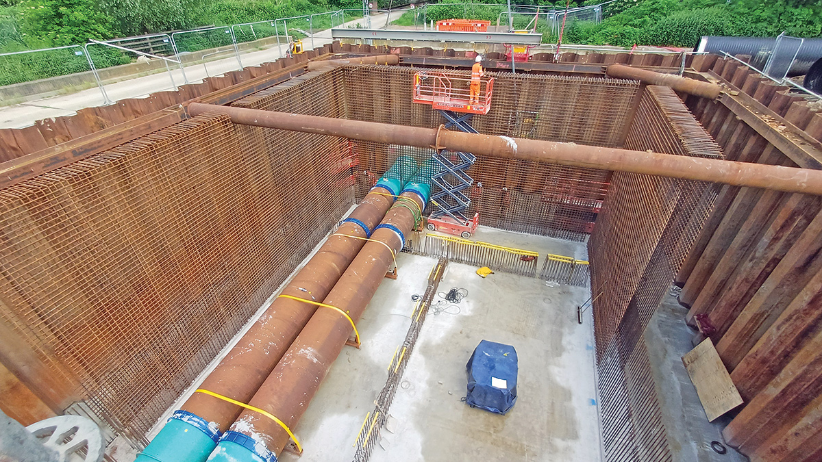TSR pumping station rebar structure and flume pipe tie-in - Courtesy of Glanua