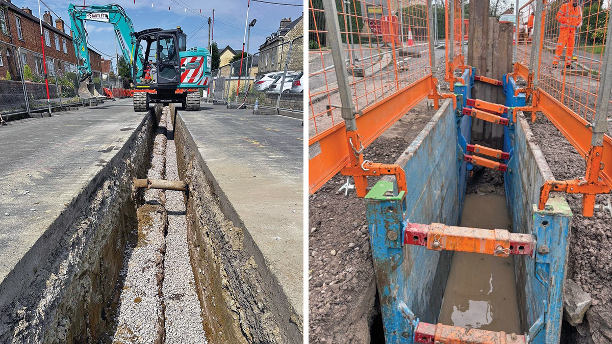 (left) London Road rising main installation and (right) Blackcross pipe installation - Courtesy of Bartlett Contractors Ltd