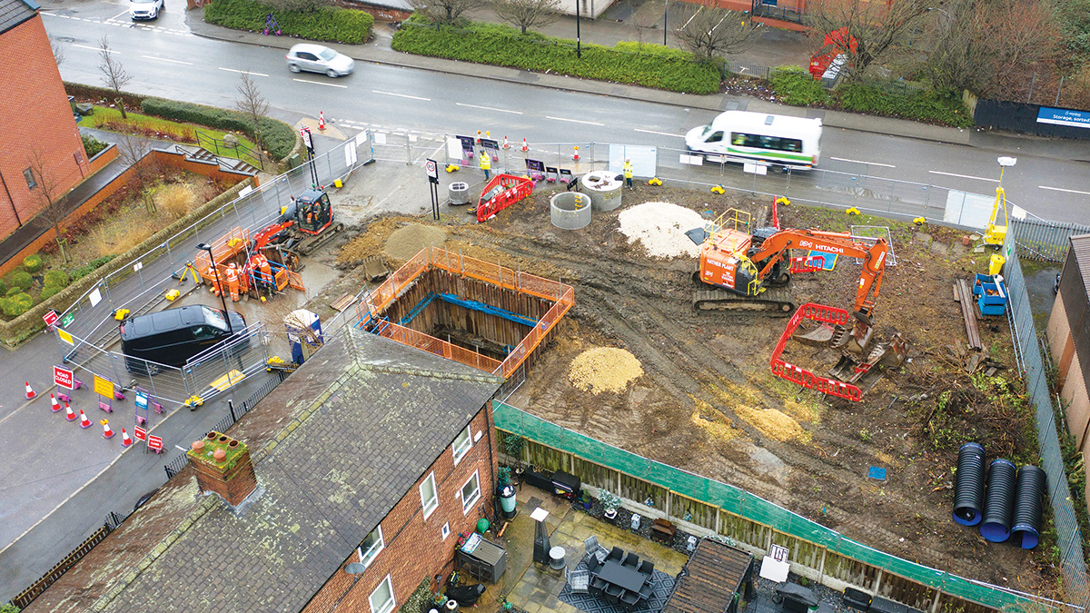 Drone shot of site showing temporary works excavation and constrained working area - Courtesy of Galliford Try