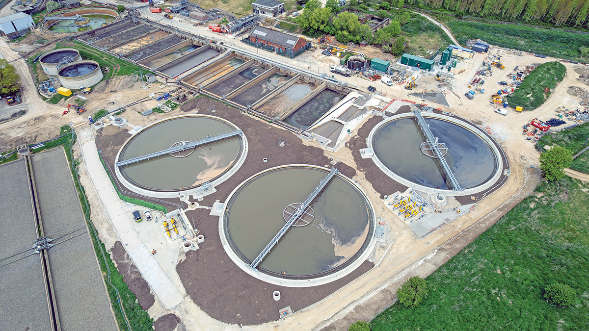 The three new 45m diameter primary settlement tanks nearing construction completion - Courtesy of SkyCam®