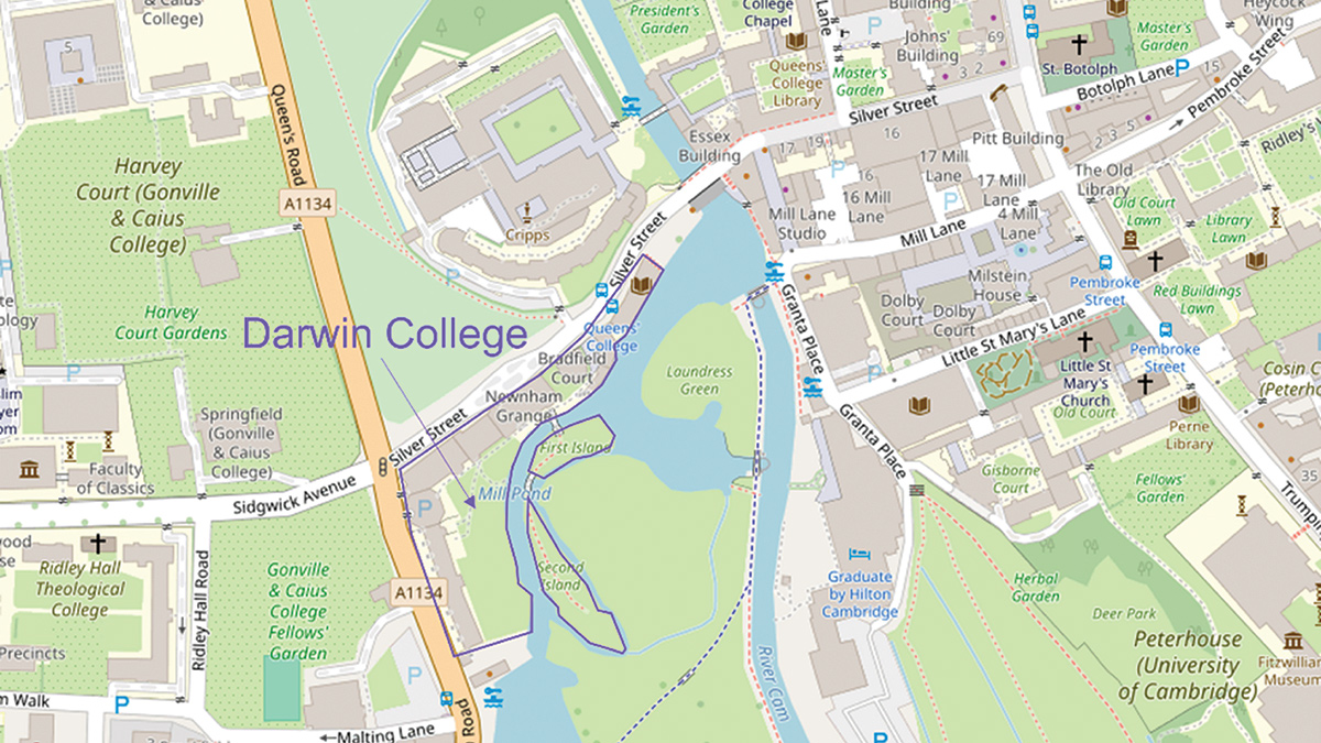 Location of Darwin College and the River Cam