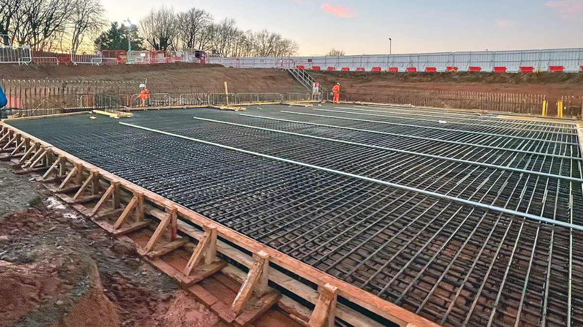 Rebar in place for one of the ten concrete pours for the tank base - Courtesy of Joseph Gallagher Ltd