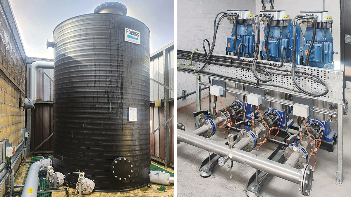 (left) Service water storage tank (right) service water pumps - Courtesy of Enpure