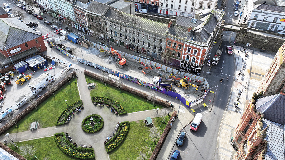Aerial view of Foyle Street construction – Courtesy of BSG Civil Engineering Ltd