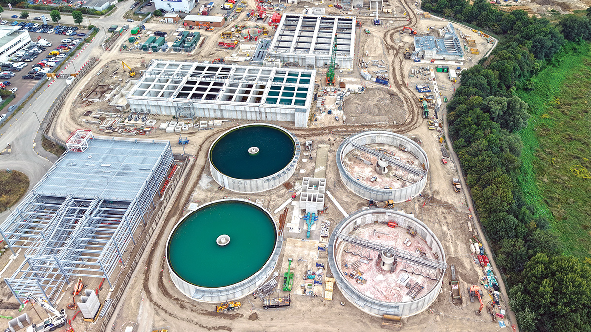 Figure 11: From top: Activated sludge plant, primary settlement tank, and two of the four final settlement tanks - Courtesy of BAM