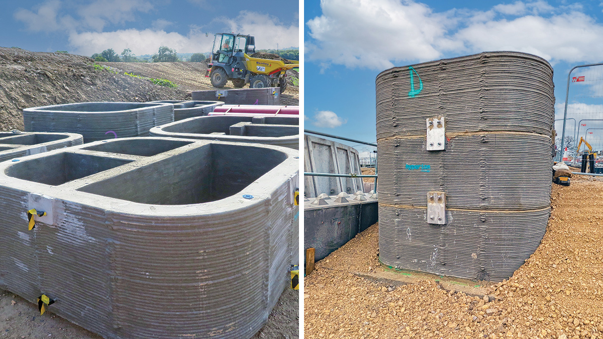 (left) 3D-printed chamber sections awaiting installation and (right) the 3D-printed chamber sections assembled - Courtesy of MMB