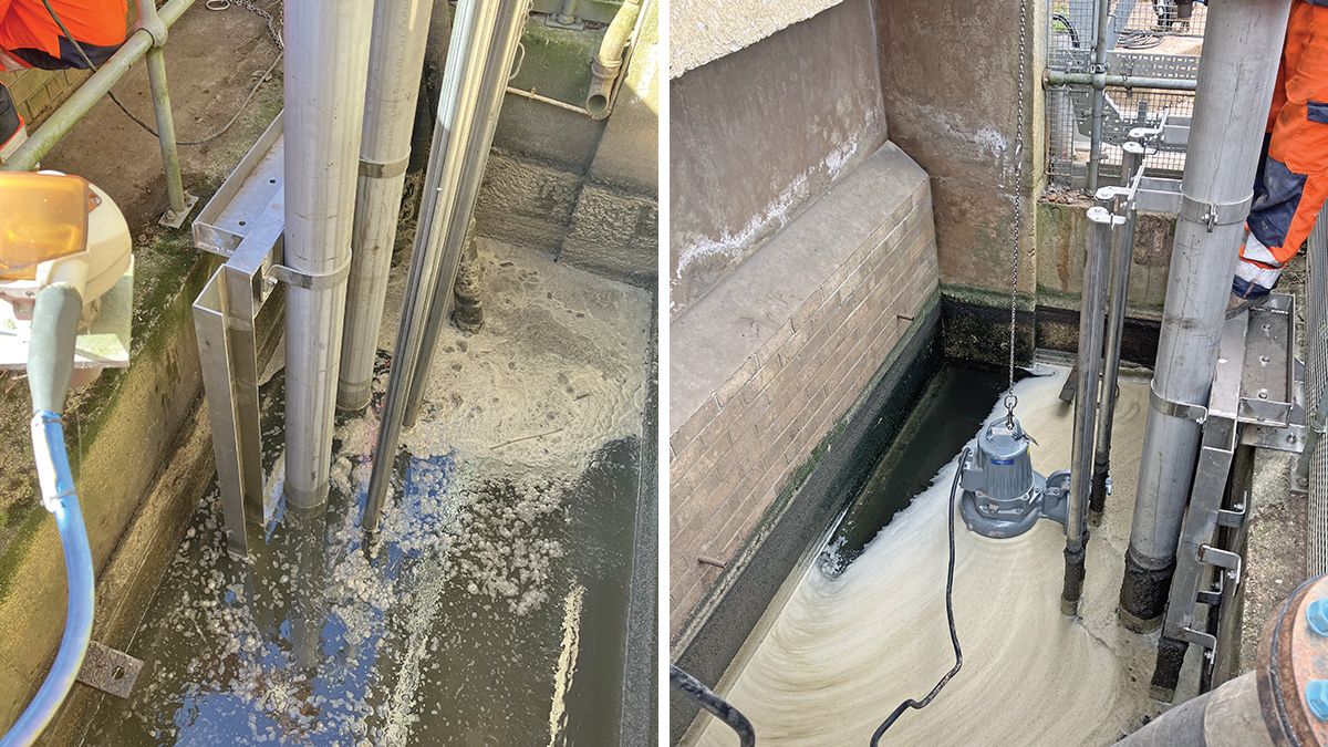 (left) DfMA TSR pump frame installation and (right) filter pump replacement - Courtesy of MMB