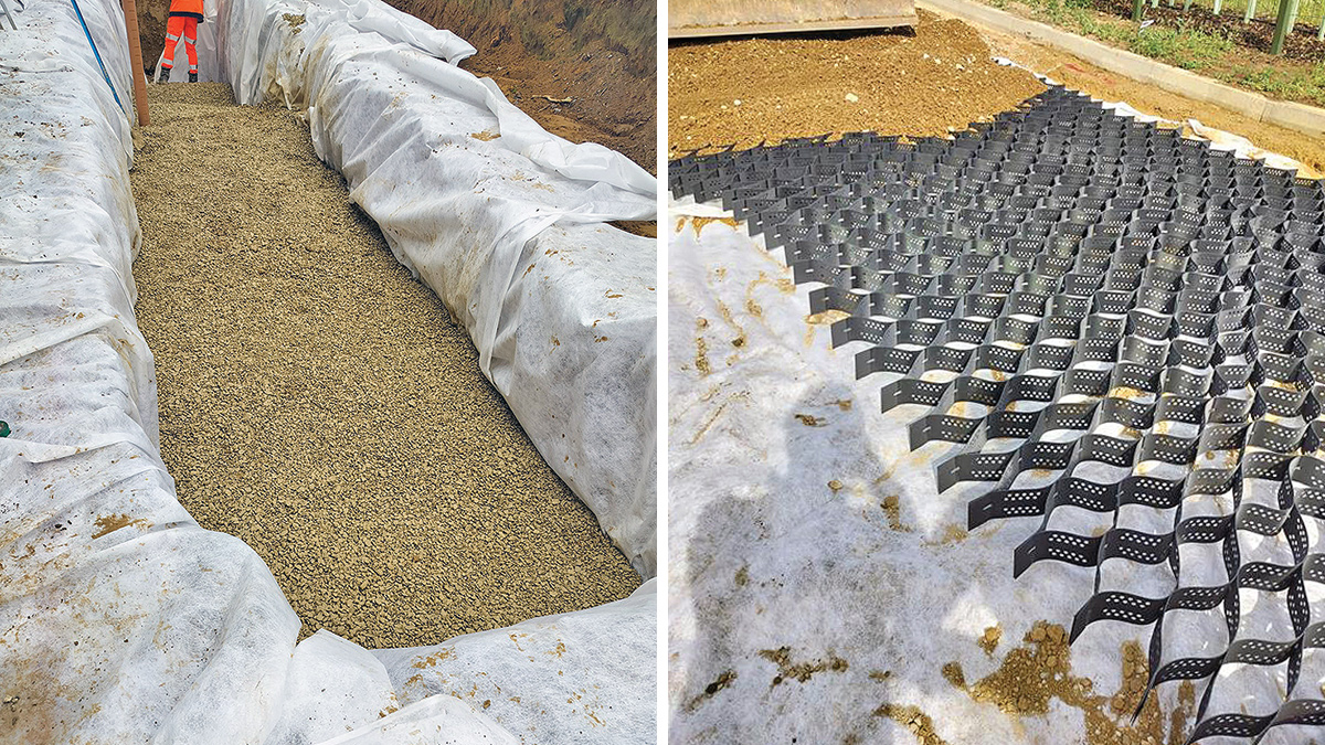 (left) Soakaway installation and (right) CellWeb installation - Courtesy of Ward & Burke