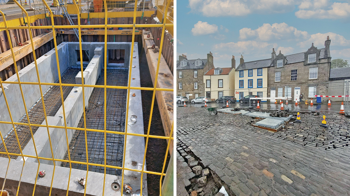 (left) The CSO chamber and (right) replacing cobbles around the CSO covers - Courtesy of Caledonia Water Alliance