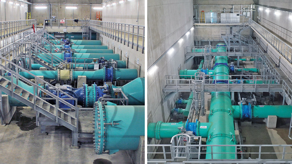 (left) Internal view of the intake works and (right) internal view of the outlet works - Courtesy of Coffey