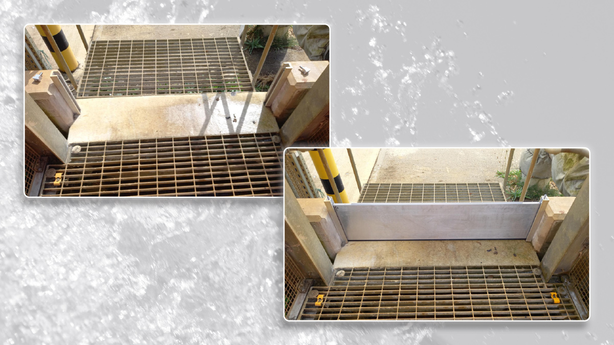 Gantry access showing the removable flood barriers both deployed and removed - Courtesy of Trant Engineering