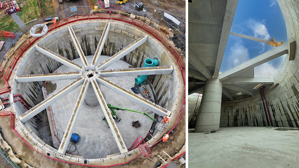 (left) Roof beams in place, and (right) start of the roof panel installation - Courtesy of Active Tunnelling Ltd