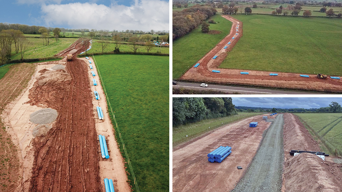 Drone images showing pipes ready for installation - Courtesy of Coffey Construction UK