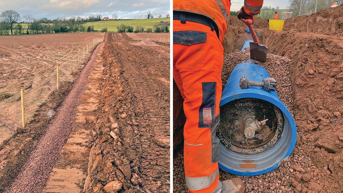 (left) Pre-construction drainage installed along easement, and (right) 500mm (ID) ductile pipe laying in progress - Courtesy of Coffey