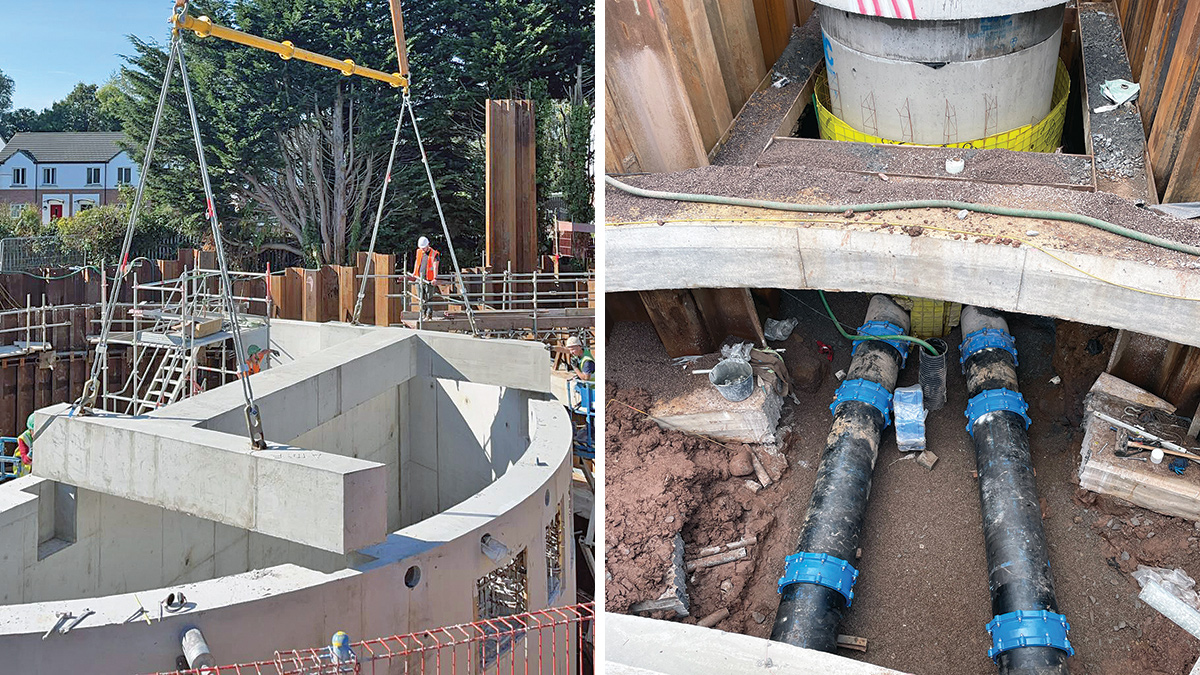 (left) Roof beam and completed RC structure and (right) incoming sewers - Courtesy of GRAHAM