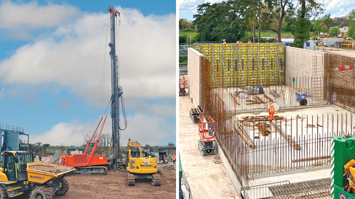 (left) Piling operation underway and (right) Oxibox construction - Courtesy of Mott MacDonald Bentley