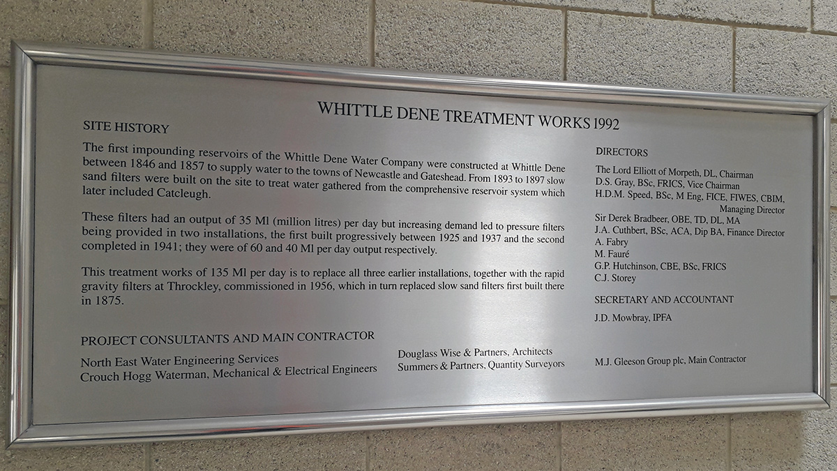 Whittle Dene WTW site history - Courtesy of MMB