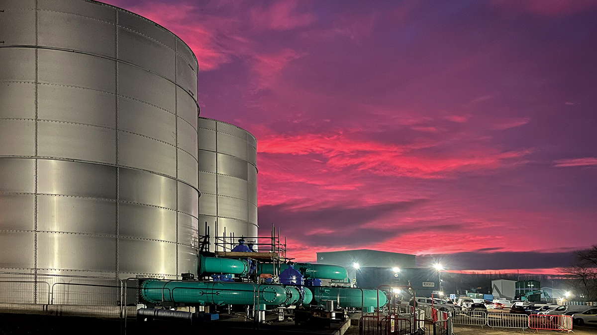 Commissioning the raw water tanks at sunrise - Courtesy of MWH Treatment