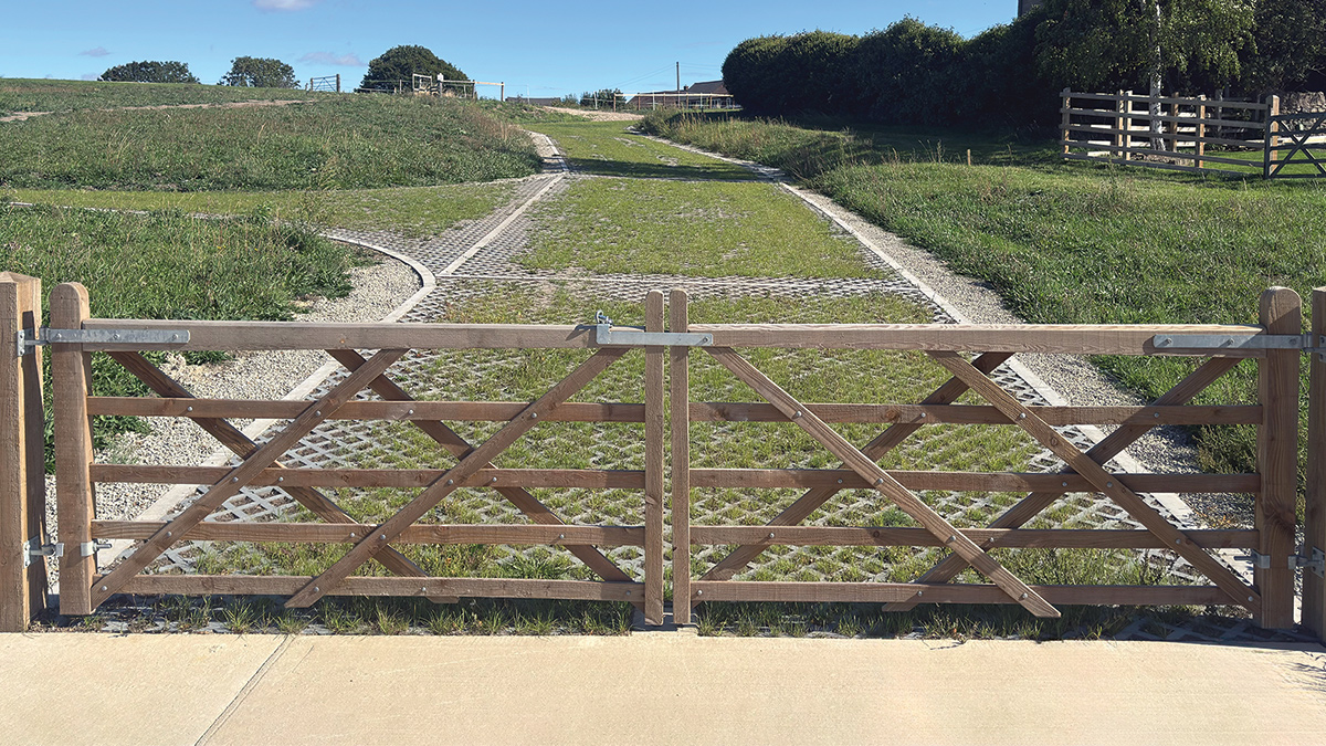 Terram Truckpave 80 access track following successful grass establishment - Courtesy of Galliford Try