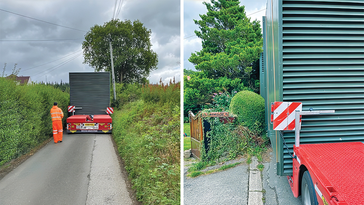 The new generator being delivered to site along narrow lanes - Courtesy of MWH Treatment