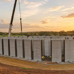 Placement of the precast concrete panels for the new oxidation ditch - Courtesy of Mott MacDonald Bentley