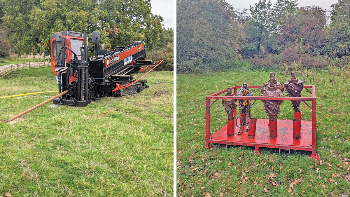 (left) Horizontal directional drilling rig and (right) the accompanying steering heads available to use on site - Courtesy of Esh Stantec