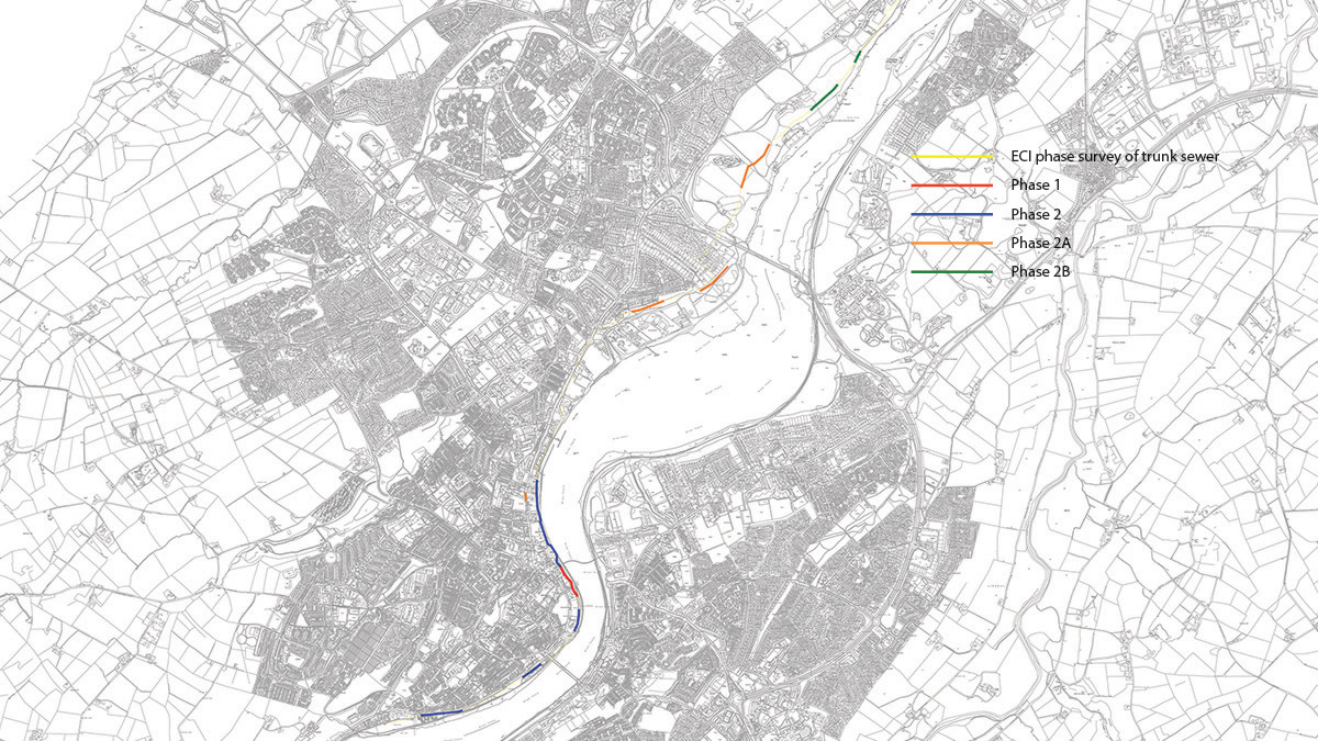 Illustration showing the phases of the Culmore Trunk Sewer Rehabilitation Project - Courtesy of Arup