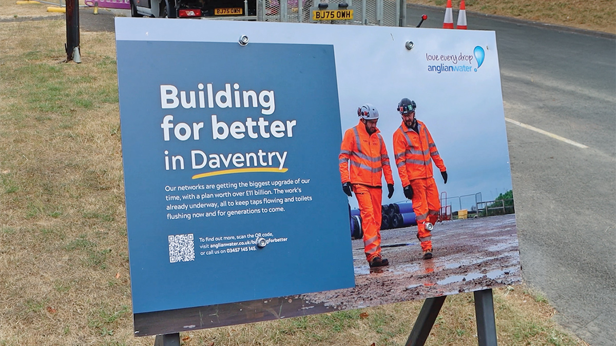 Anglian Water’s Building for Better initiative scheme board on site - Courtesy of @one Alliance
