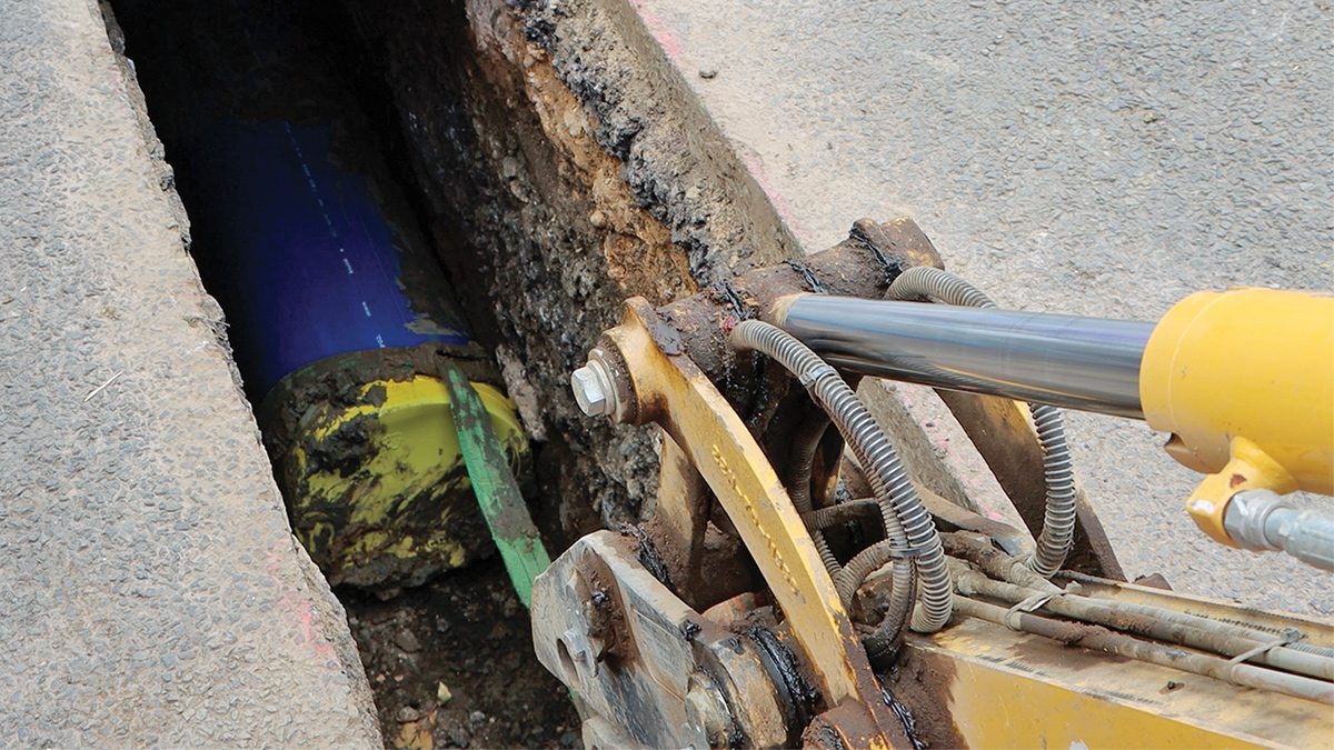 A section of the new water main being pulled through and underneath a main road - Courtesy of @one Alliance