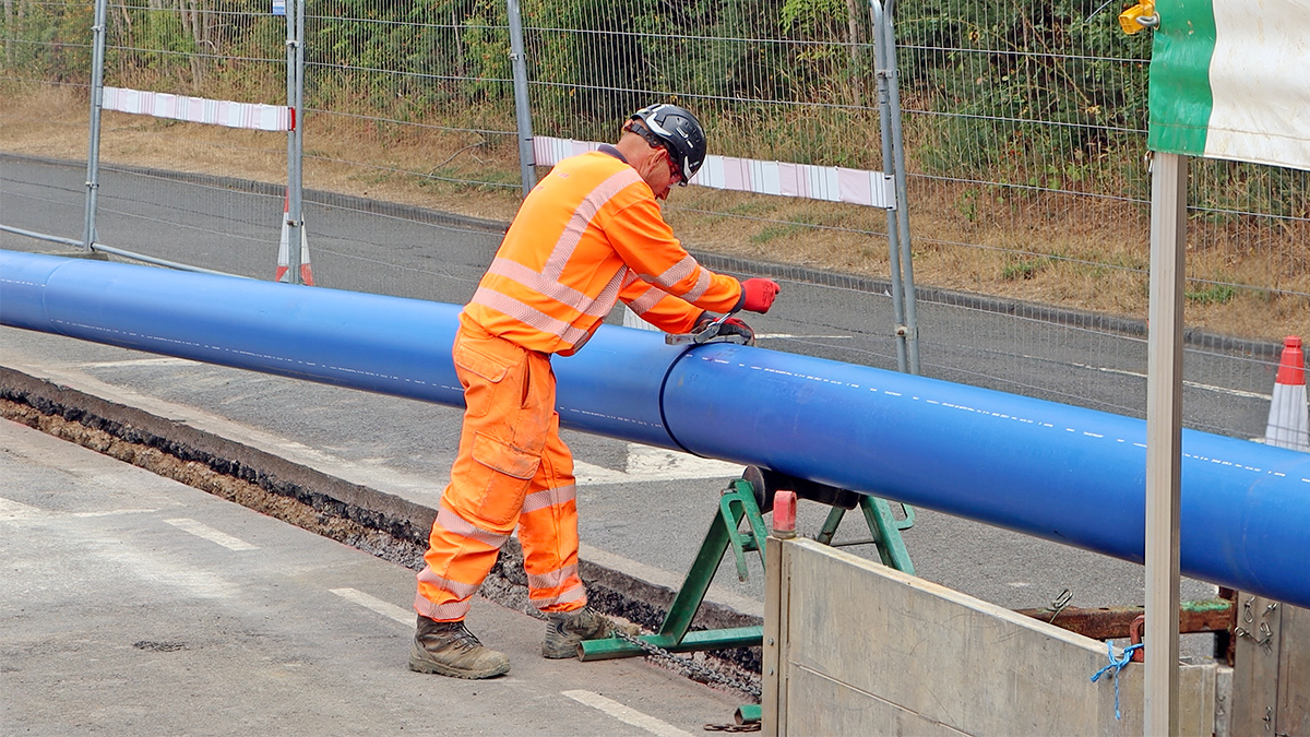 Sections of the HPPE pipe being welded together before installation - Courtesy of @one Alliance 