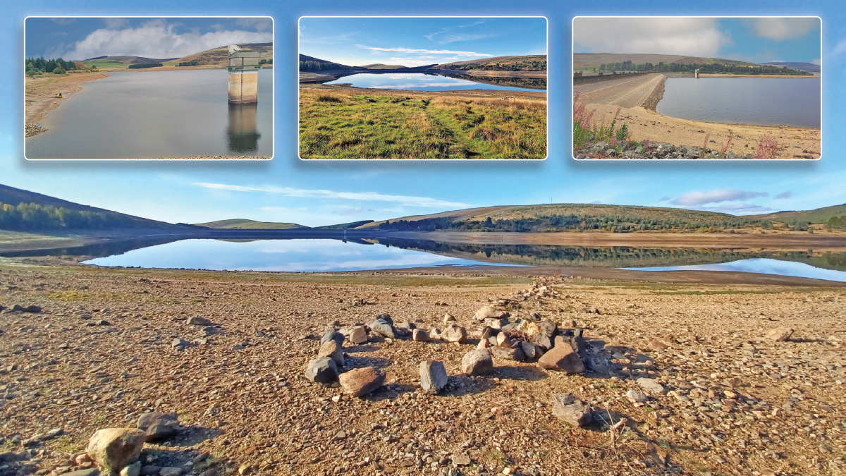 Examples of reservoir low water levels (October 2025) - Courtesy of Scottish Water
