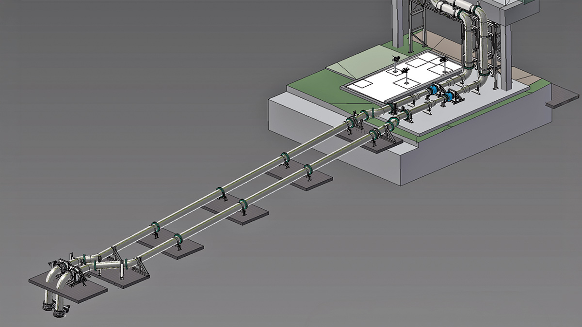 Lintrathen WTW pumping refurbishment: 3D model of the inlet to pumping station above-ground pipework - Courtesy of Scottish Water