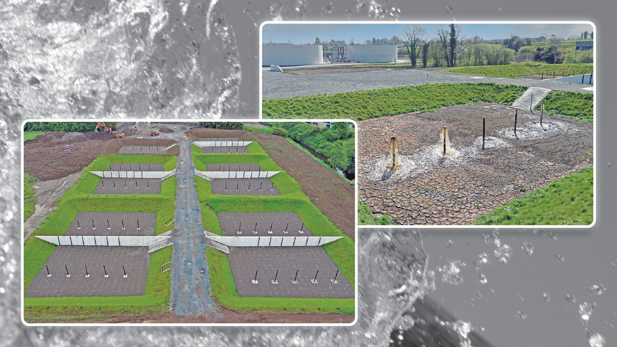 (top right) Feeding of the SDRBs and (bottom left) Completed SDRB’s with over 13,500 reeds planted awaiting commissioning - Courtesy of Coffey