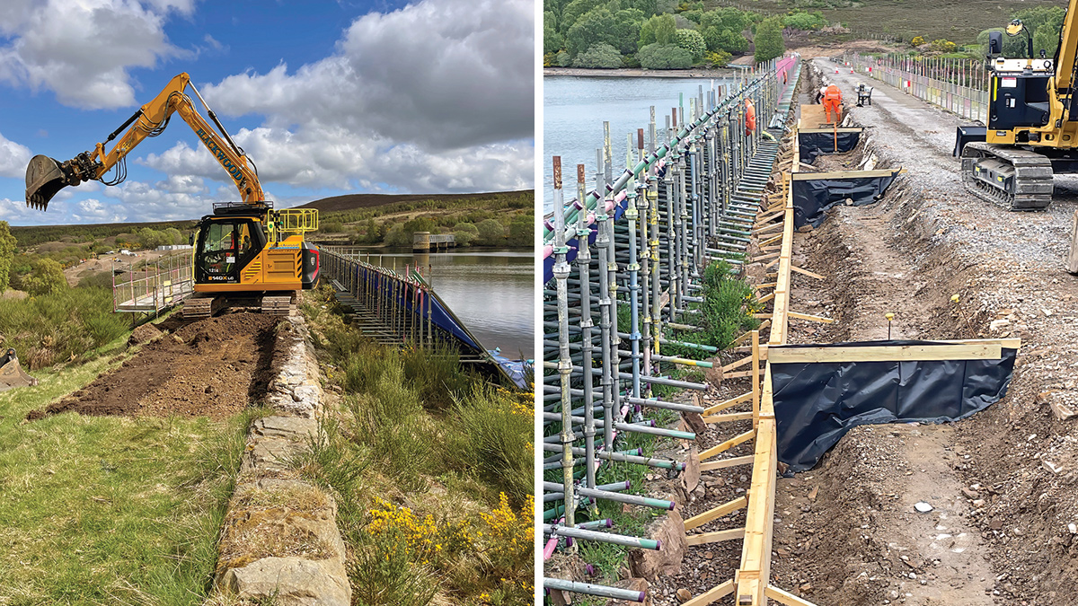 (left) Removal of the existing wave wall and (right) new precast concrete wall foundation underway - Courtesy of Morrison Construction