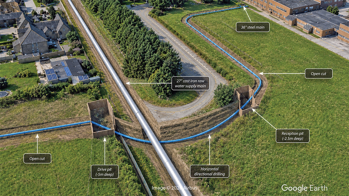 Illustrative visualisation of the proposed works. Base imagery from Google Earth; imagery © 2026 Airbus. Proposed infrastructure has been digitally rendered by Esh-Stantec for illustrative purposes only and do not depict existing site conditions or the final constructed design